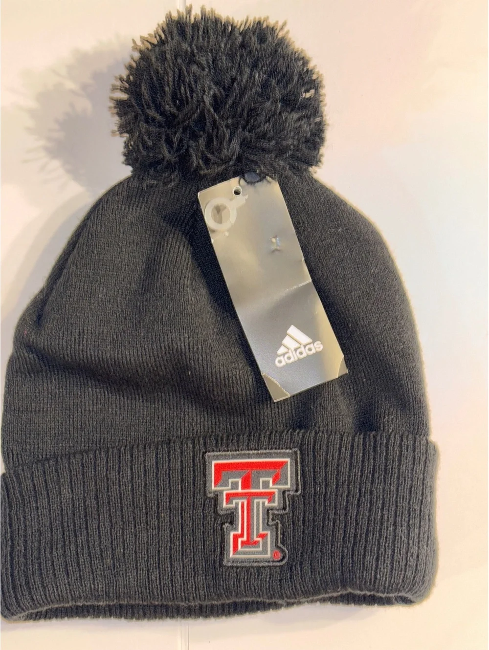 Adidas Texas Tech Red Raiders Pom Beanie Black Cuffed Knit Hat NWT OSFM